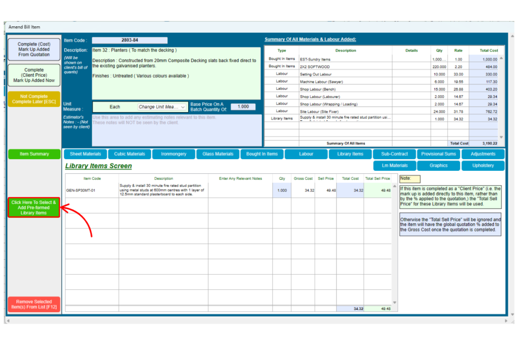 Select & Add Pre-formed Library Items